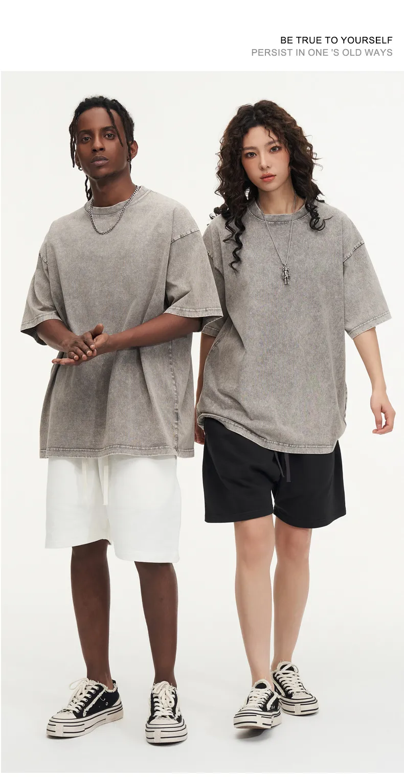 Men's Washed Cotton Short Sleeve T-shirt Loose Cultural Shirt American Style Half Sleeve Snowflake Wax Dyeing Pure Cotton T-shirt display picture 12
