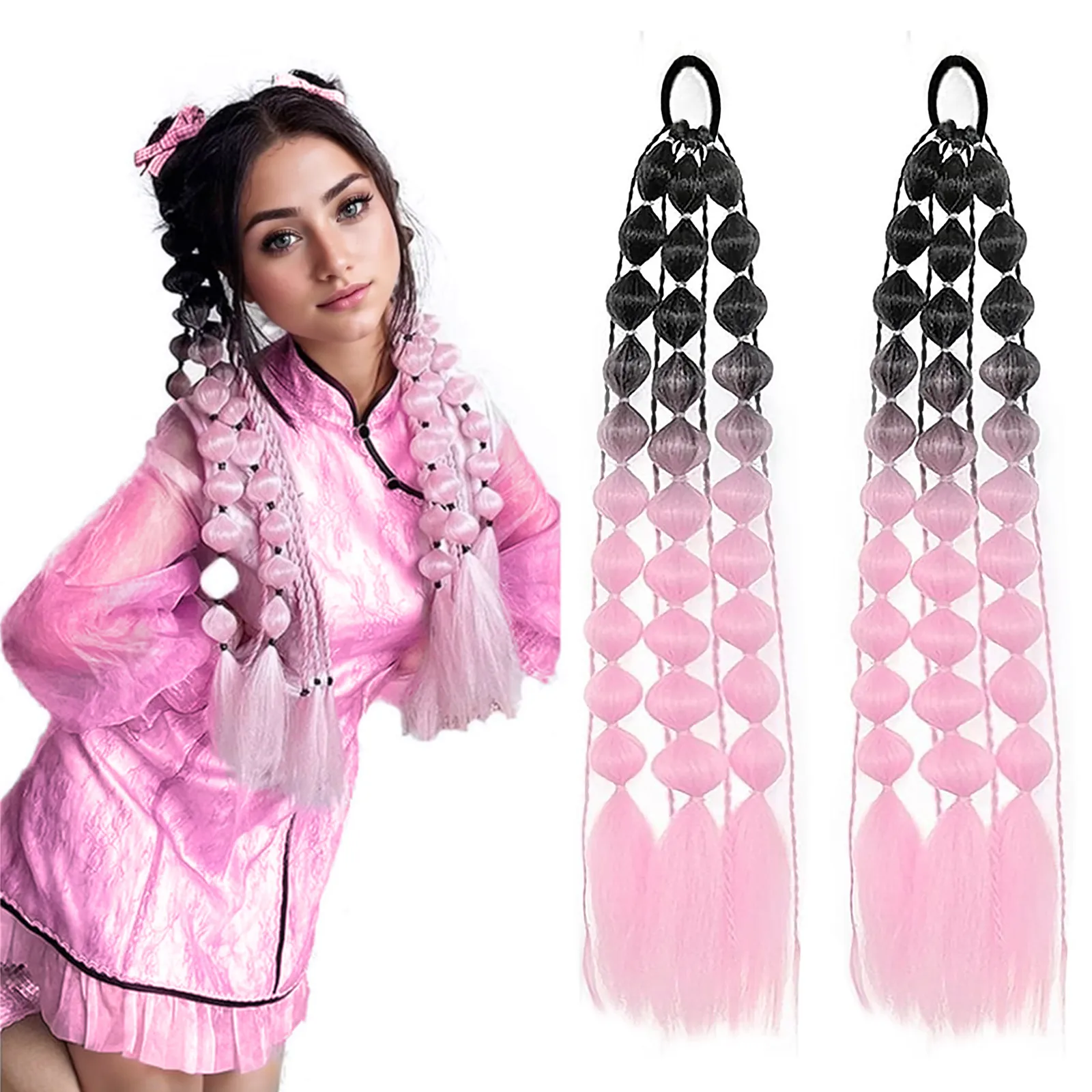 Handmade Knitting Lantern Bubble Braid Wig For Men And Women High Temperature Silk Material display picture 4