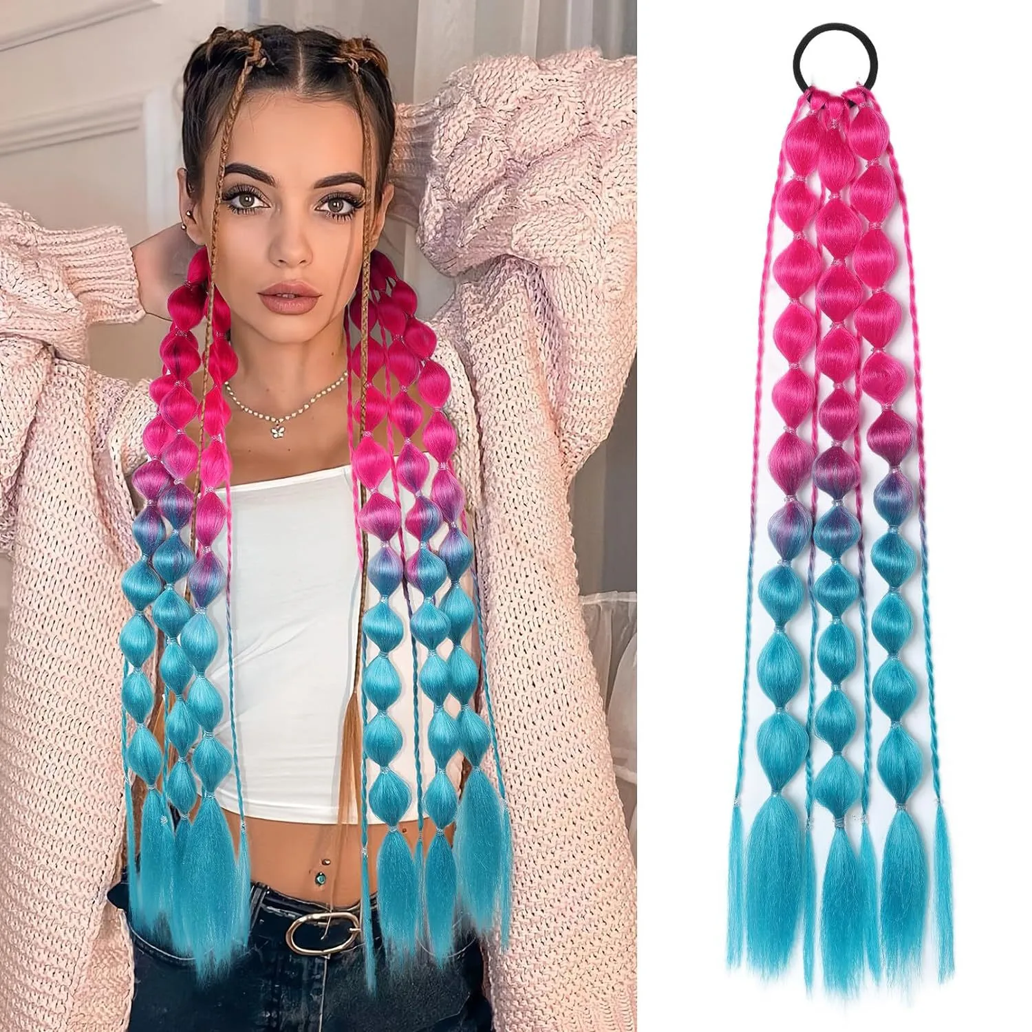 Handmade Knitting Lantern Bubble Braid Wig For Men And Women High Temperature Silk Material display picture 10