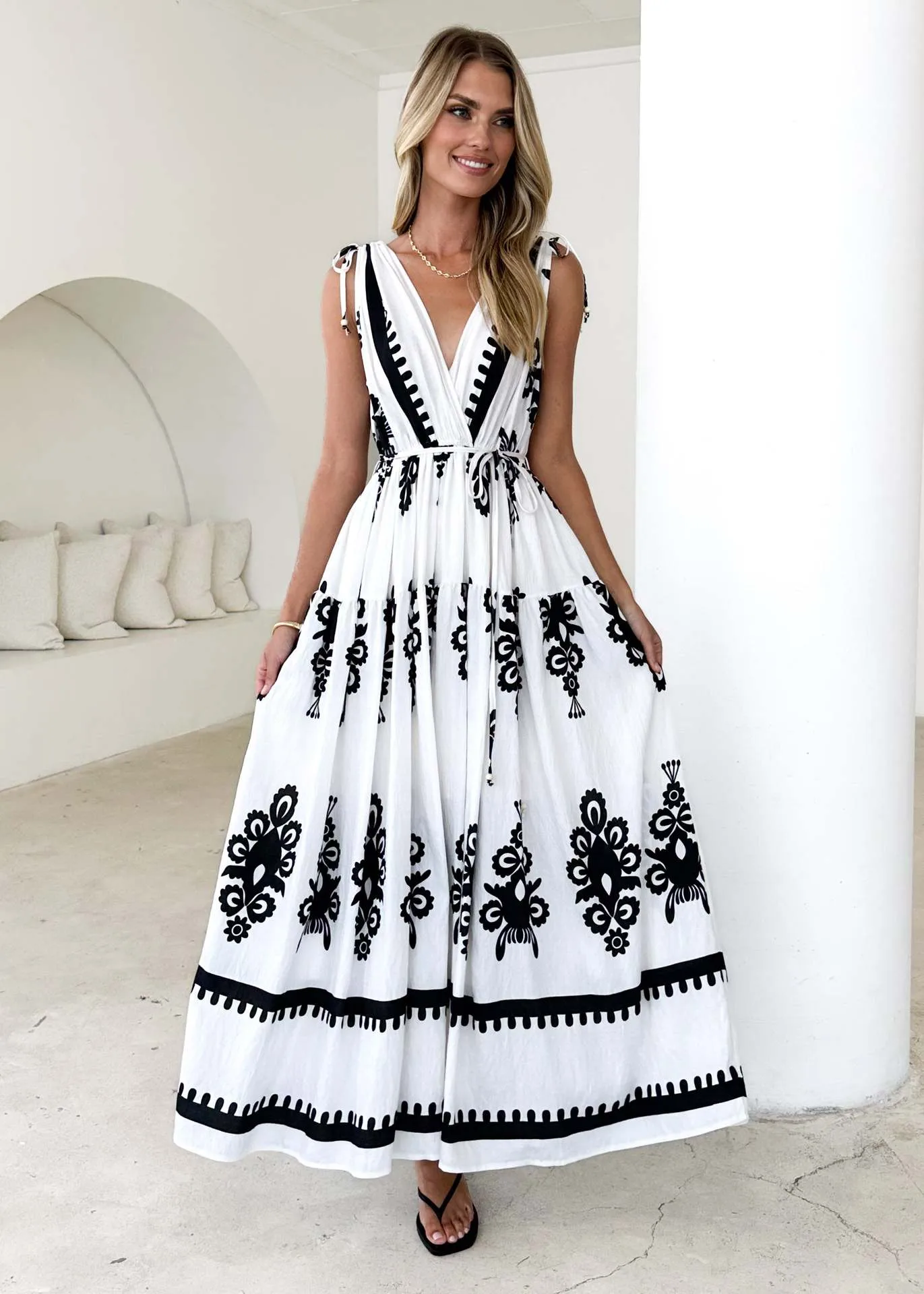 Summer New  Printed V-neck Waist-Slimming Long Dress Women's Dress Floral Pattern 3D Design Polyester Fabric Short Sleeve A- Line Skirt Loose Waist display picture 8