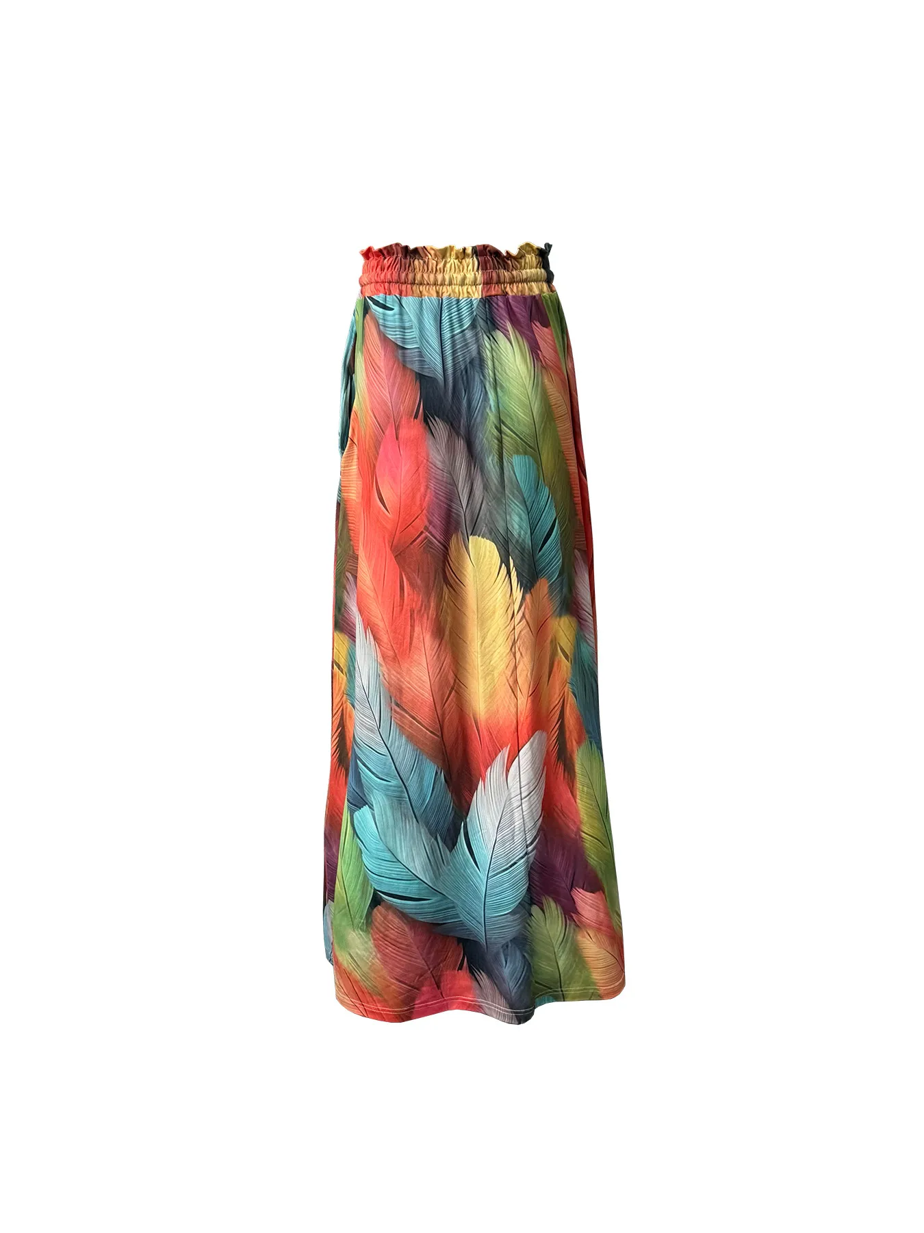 Casual Style Loose Bohemian Wide Leg Pants Women's Digital Printing Feather Pattern Skirt Elastic Waist Pleated Mini Dress display picture 2