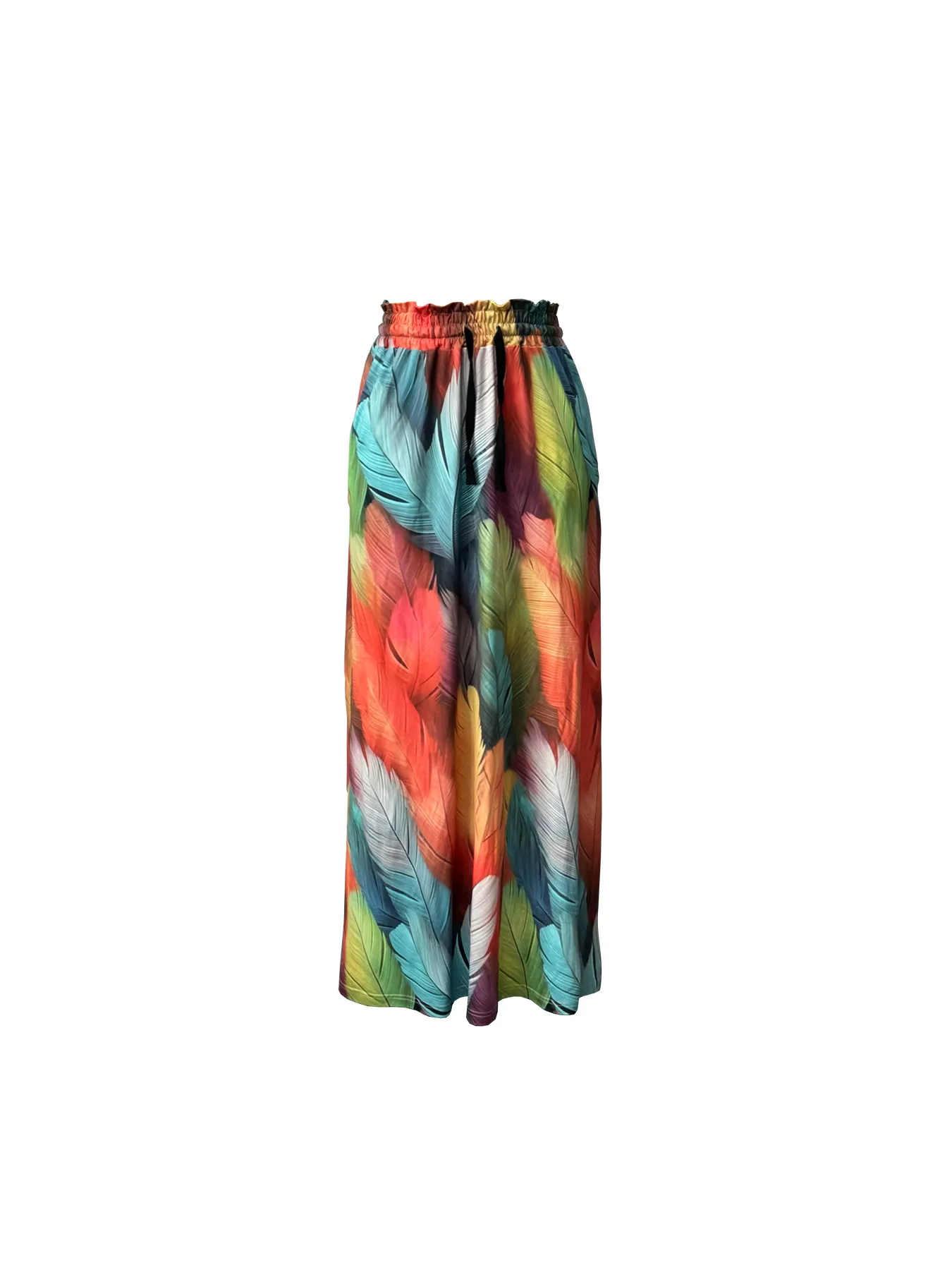 Casual Style Loose Bohemian Wide Leg Pants Women's Digital Printing Feather Pattern Skirt Elastic Waist Pleated Mini Dress display picture 3