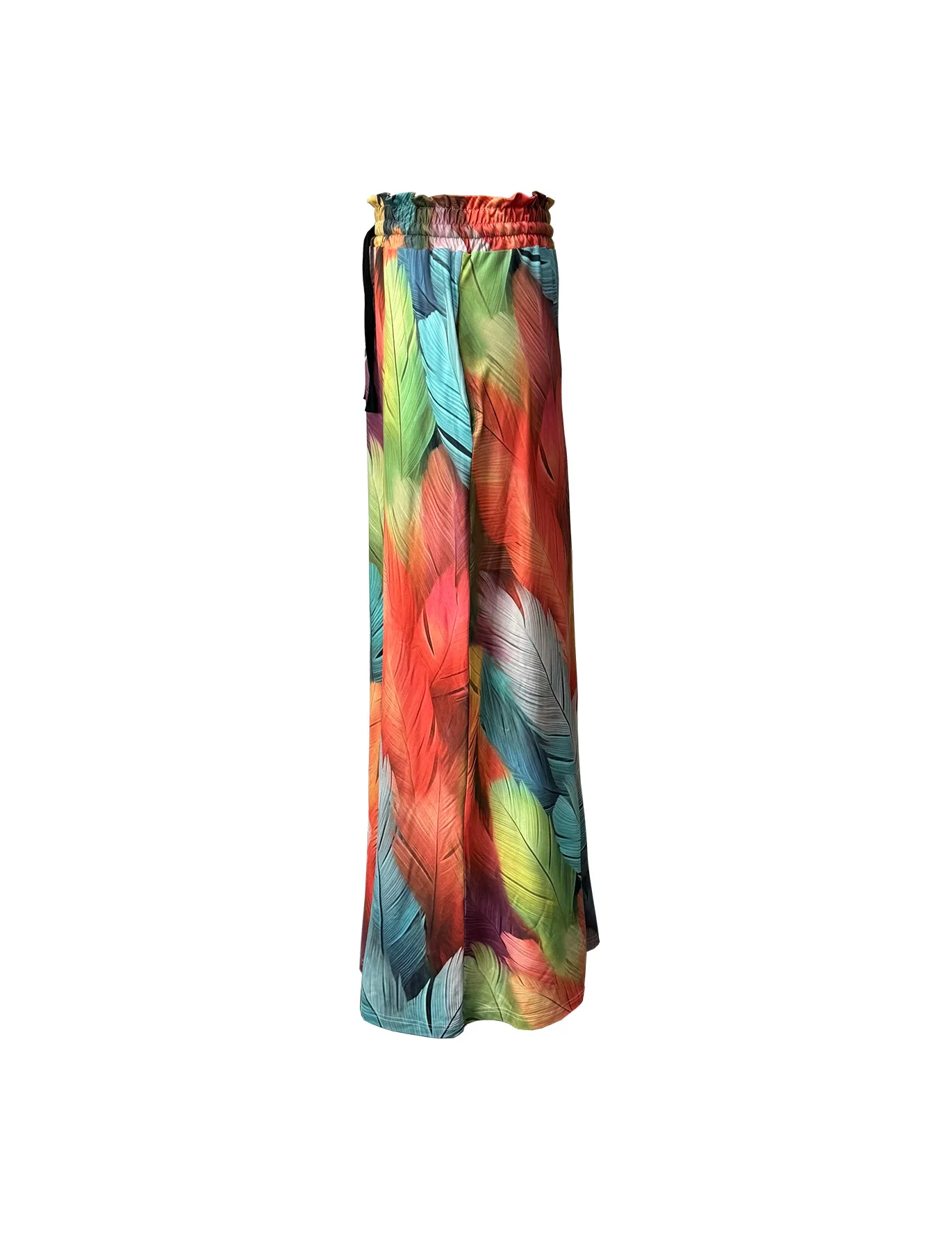 Casual Style Loose Bohemian Wide Leg Pants Women's Digital Printing Feather Pattern Skirt Elastic Waist Pleated Mini Dress display picture 4