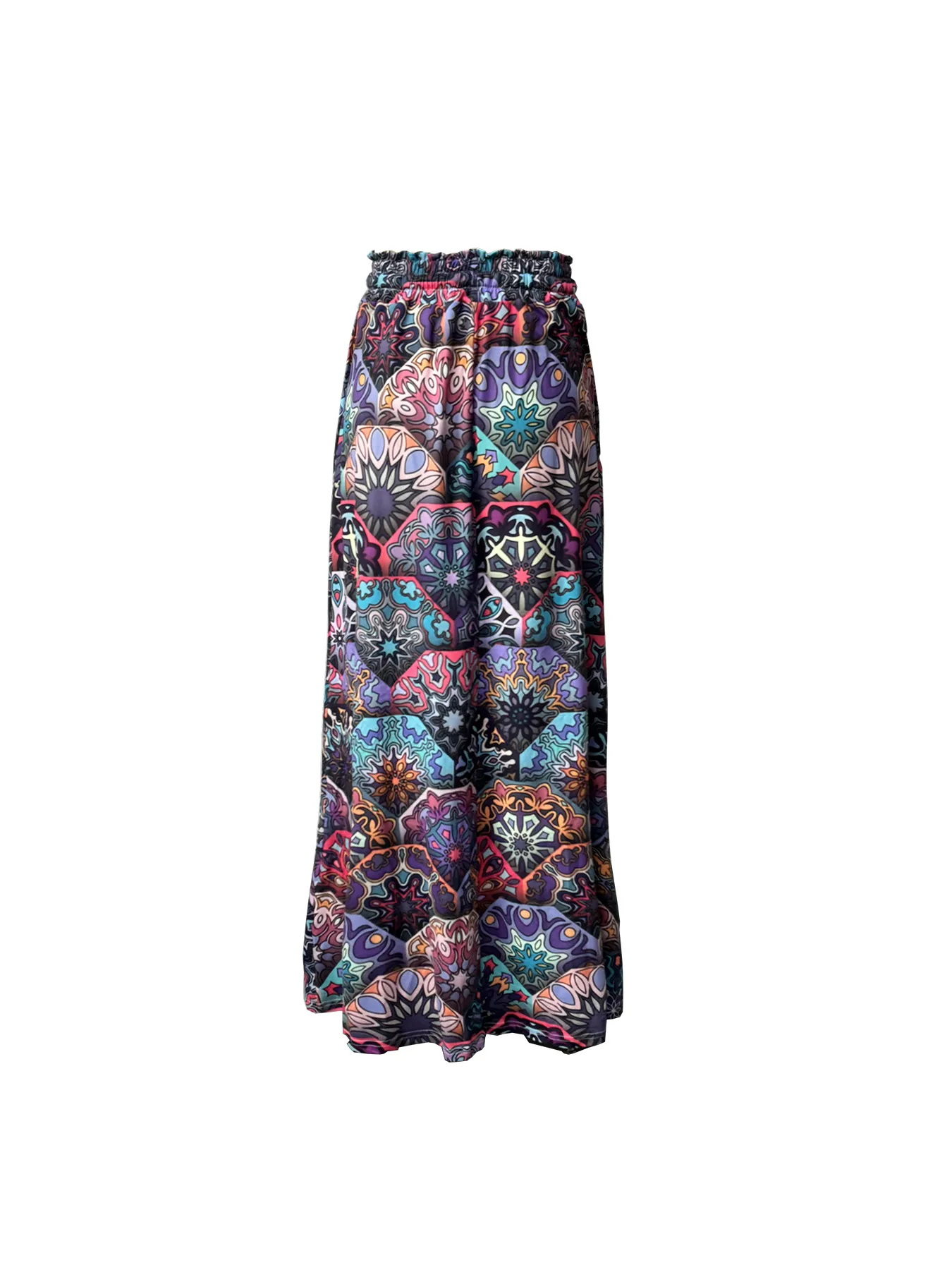 Casual Style Loose Bohemian Wide Leg Pants Women's Digital Printing Feather Pattern Skirt Elastic Waist Pleated Mini Dress display picture 7