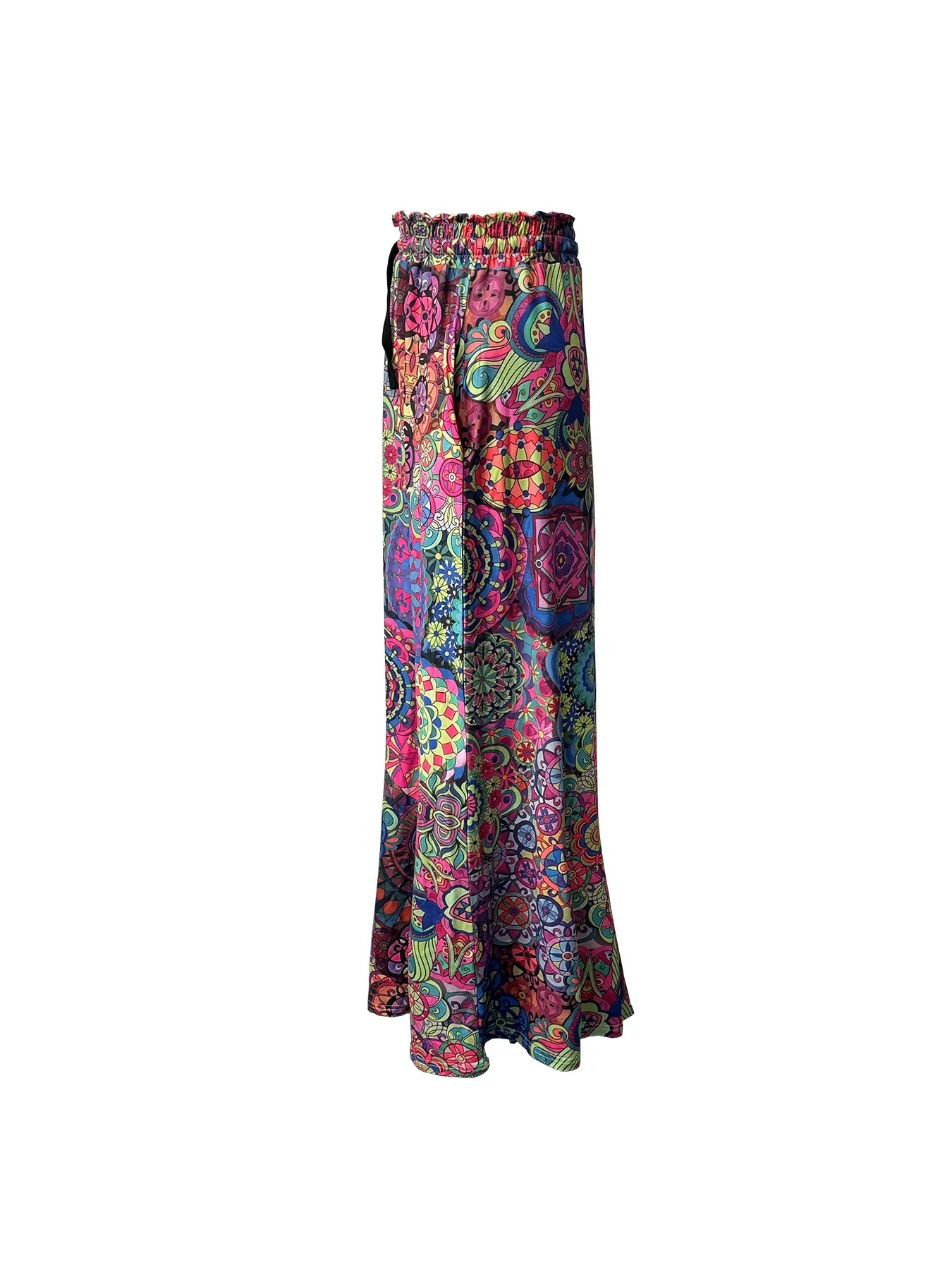 Casual Style Loose Bohemian Wide Leg Pants Women's Digital Printing Feather Pattern Skirt Elastic Waist Pleated Mini Dress display picture 12