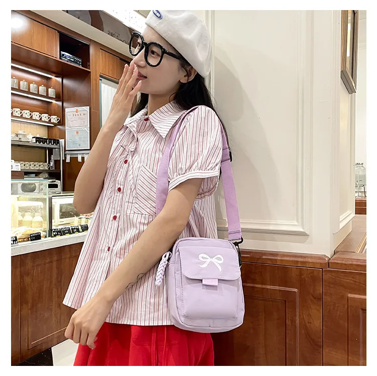 Cute Bow Tie Student Commuter Single-shoulder Bag, Soft And Girly Forest-style Small Crossbody Bag display picture 7