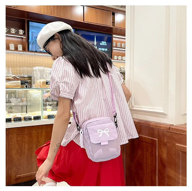 Cute Bow Tie Student Commuter Single-shoulder Bag, Soft And Girly Forest-style Small Crossbody Bag display picture 9