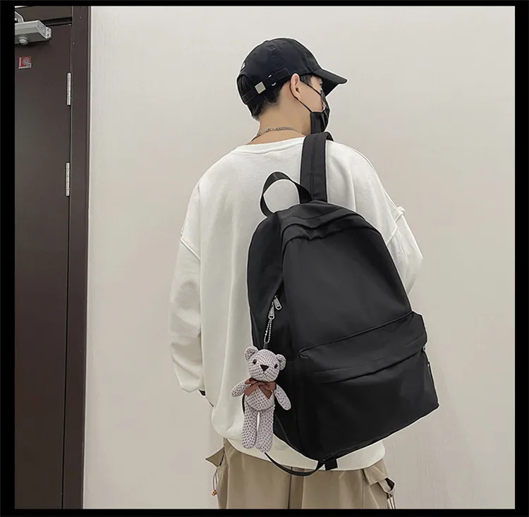New Style Large Capacity Solid Color Unisex Backpack Suitable For Couples Junior And Senior High School Students Leisure Travel Nylon Material Breathable display picture 1