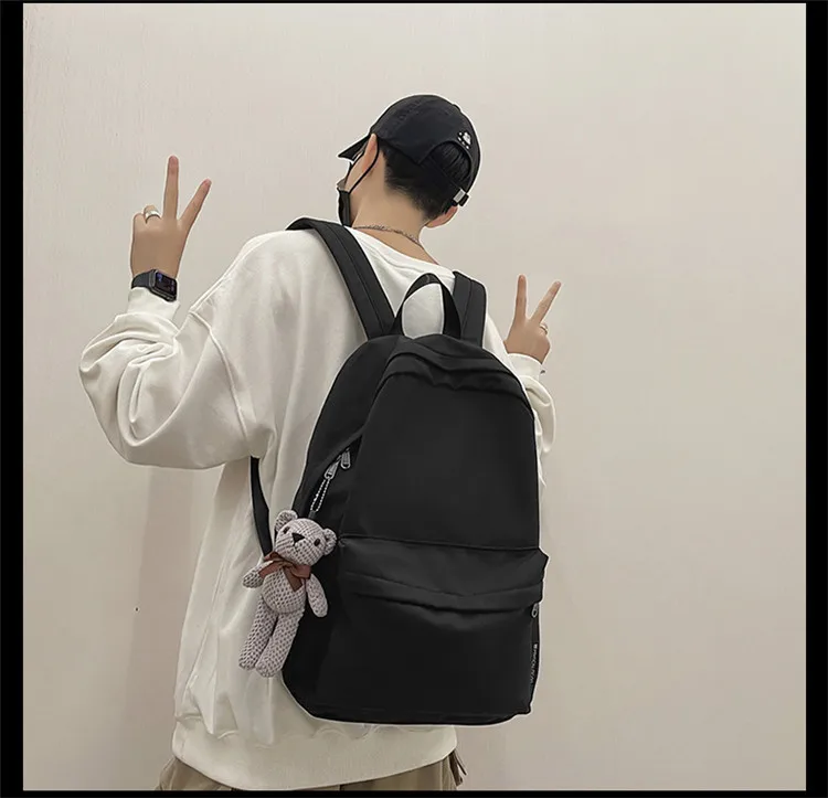 New Style Large Capacity Solid Color Unisex Backpack Suitable For Couples Junior And Senior High School Students Leisure Travel Nylon Material Breathable display picture 2