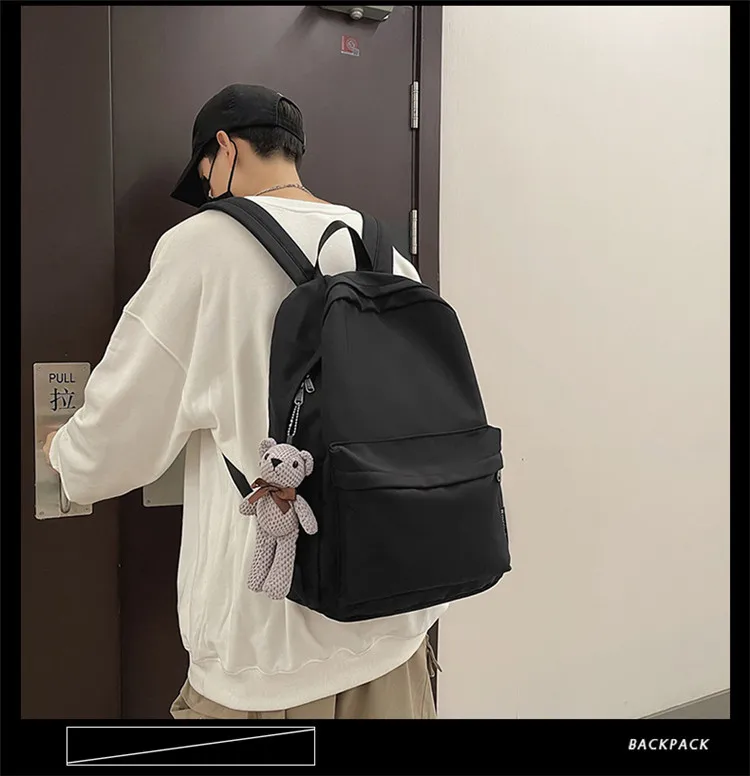 New Style Large Capacity Solid Color Unisex Backpack Suitable For Couples Junior And Senior High School Students Leisure Travel Nylon Material Breathable display picture 3