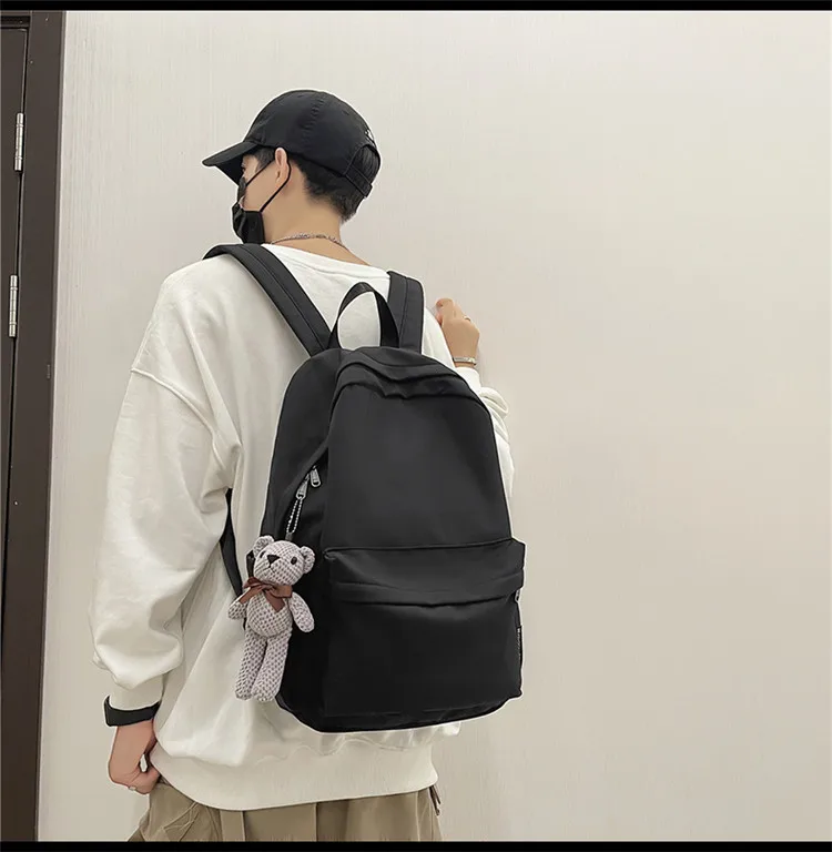 New Style Large Capacity Solid Color Unisex Backpack Suitable For Couples Junior And Senior High School Students Leisure Travel Nylon Material Breathable display picture 4