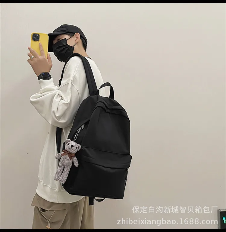 New Style Large Capacity Solid Color Unisex Backpack Suitable For Couples Junior And Senior High School Students Leisure Travel Nylon Material Breathable display picture 5