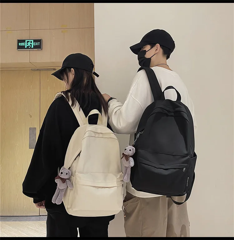 New Style Large Capacity Solid Color Unisex Backpack Suitable For Couples Junior And Senior High School Students Leisure Travel Nylon Material Breathable display picture 7