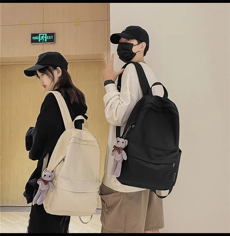 New Style Large Capacity Solid Color Unisex Backpack Suitable For Couples Junior And Senior High School Students Leisure Travel Nylon Material Breathable display picture 9