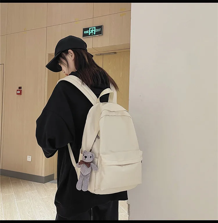 New Style Large Capacity Solid Color Unisex Backpack Suitable For Couples Junior And Senior High School Students Leisure Travel Nylon Material Breathable display picture 12