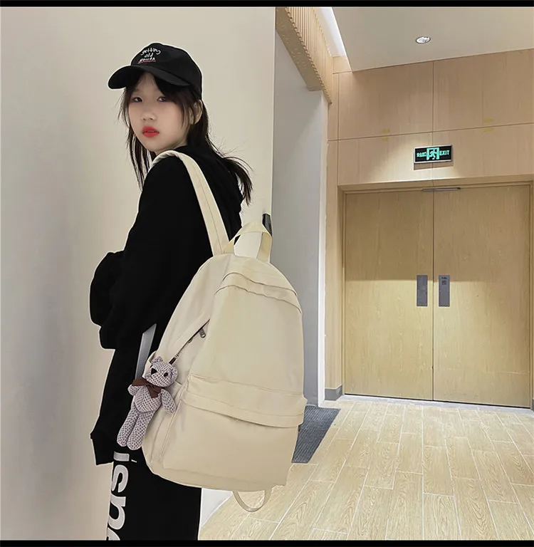 New Style Large Capacity Solid Color Unisex Backpack Suitable For Couples Junior And Senior High School Students Leisure Travel Nylon Material Breathable display picture 13