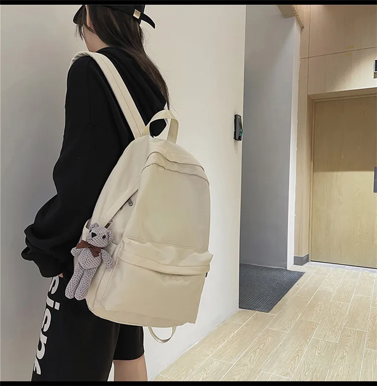 New Style Large Capacity Solid Color Unisex Backpack Suitable For Couples Junior And Senior High School Students Leisure Travel Nylon Material Breathable display picture 14