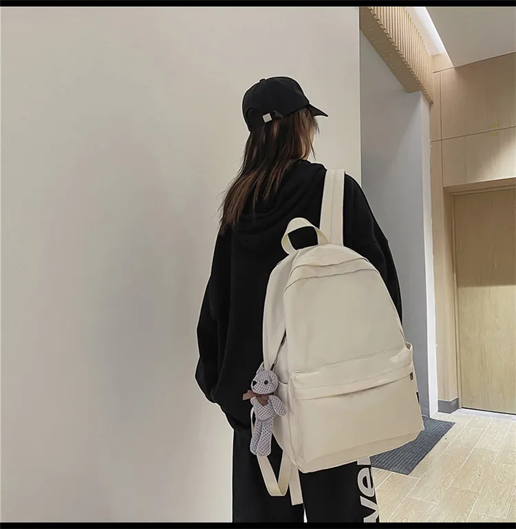 New Style Large Capacity Solid Color Unisex Backpack Suitable For Couples Junior And Senior High School Students Leisure Travel Nylon Material Breathable display picture 15