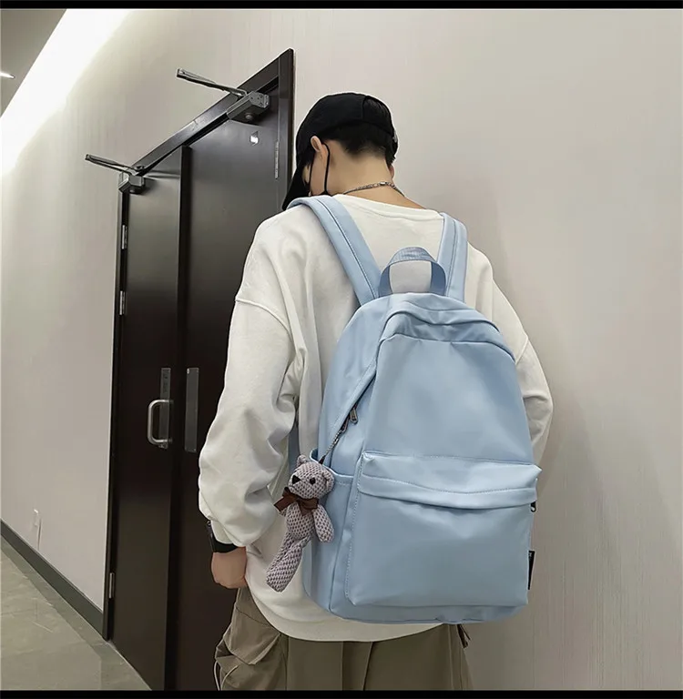 New Style Large Capacity Solid Color Unisex Backpack Suitable For Couples Junior And Senior High School Students Leisure Travel Nylon Material Breathable display picture 21