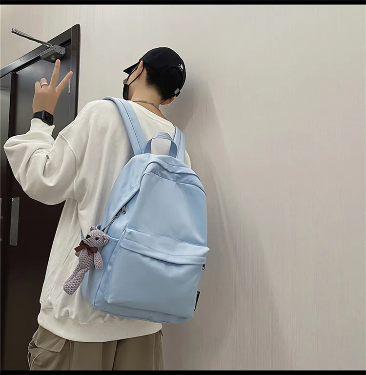 New Style Large Capacity Solid Color Unisex Backpack Suitable For Couples Junior And Senior High School Students Leisure Travel Nylon Material Breathable display picture 22