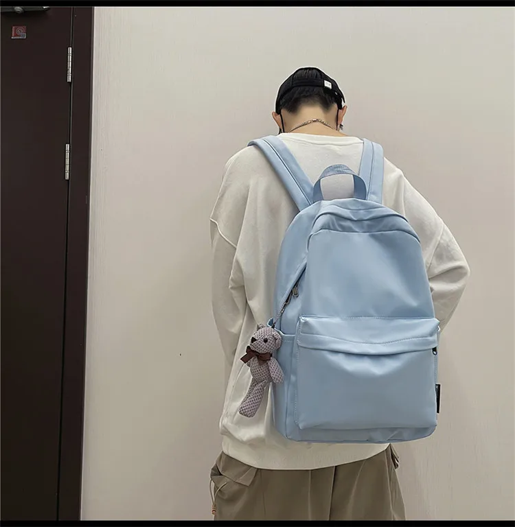 New Style Large Capacity Solid Color Unisex Backpack Suitable For Couples Junior And Senior High School Students Leisure Travel Nylon Material Breathable display picture 23