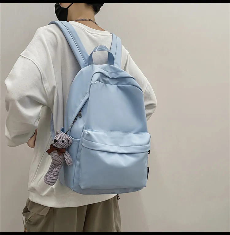 New Style Large Capacity Solid Color Unisex Backpack Suitable For Couples Junior And Senior High School Students Leisure Travel Nylon Material Breathable display picture 24