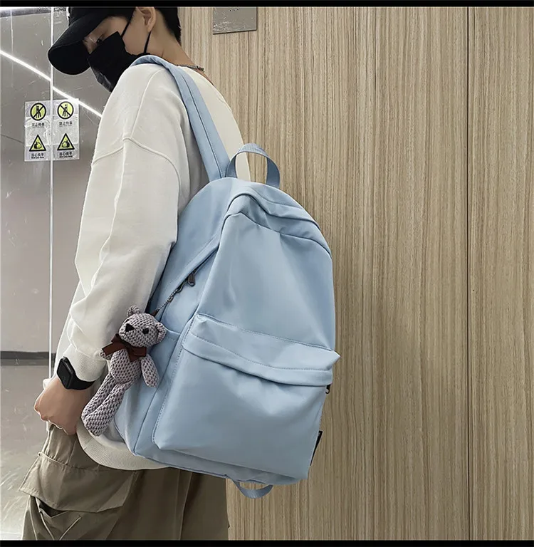 New Style Large Capacity Solid Color Unisex Backpack Suitable For Couples Junior And Senior High School Students Leisure Travel Nylon Material Breathable display picture 25