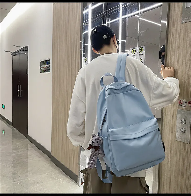 New Style Large Capacity Solid Color Unisex Backpack Suitable For Couples Junior And Senior High School Students Leisure Travel Nylon Material Breathable display picture 27