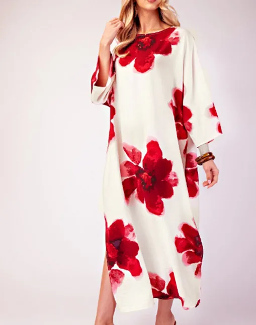 Summer Fashion Loose Floral Print Slim Fit Dress 3D Effect Design Casual Han Style Long Sleeve Anklet Dress Dress display picture 3