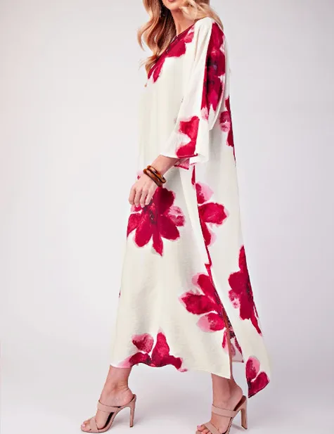 Summer Fashion Loose Floral Print Slim Fit Dress 3D Effect Design Casual Han Style Long Sleeve Anklet Dress Dress display picture 6