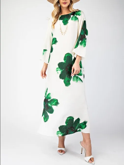 Summer Fashion Loose Floral Print Slim Fit Dress 3D Effect Design Casual Han Style Long Sleeve Anklet Dress Dress display picture 12