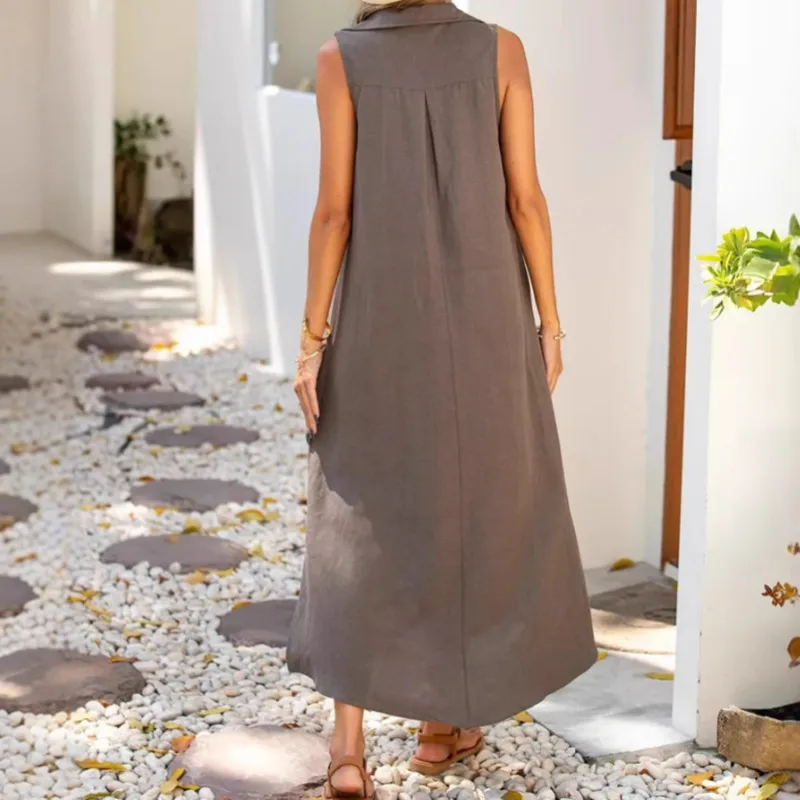 Casual V-neck Sleeveless Women's Dress Spring And Summer New Loose Waist And Ankle Solid Color  Style display picture 6