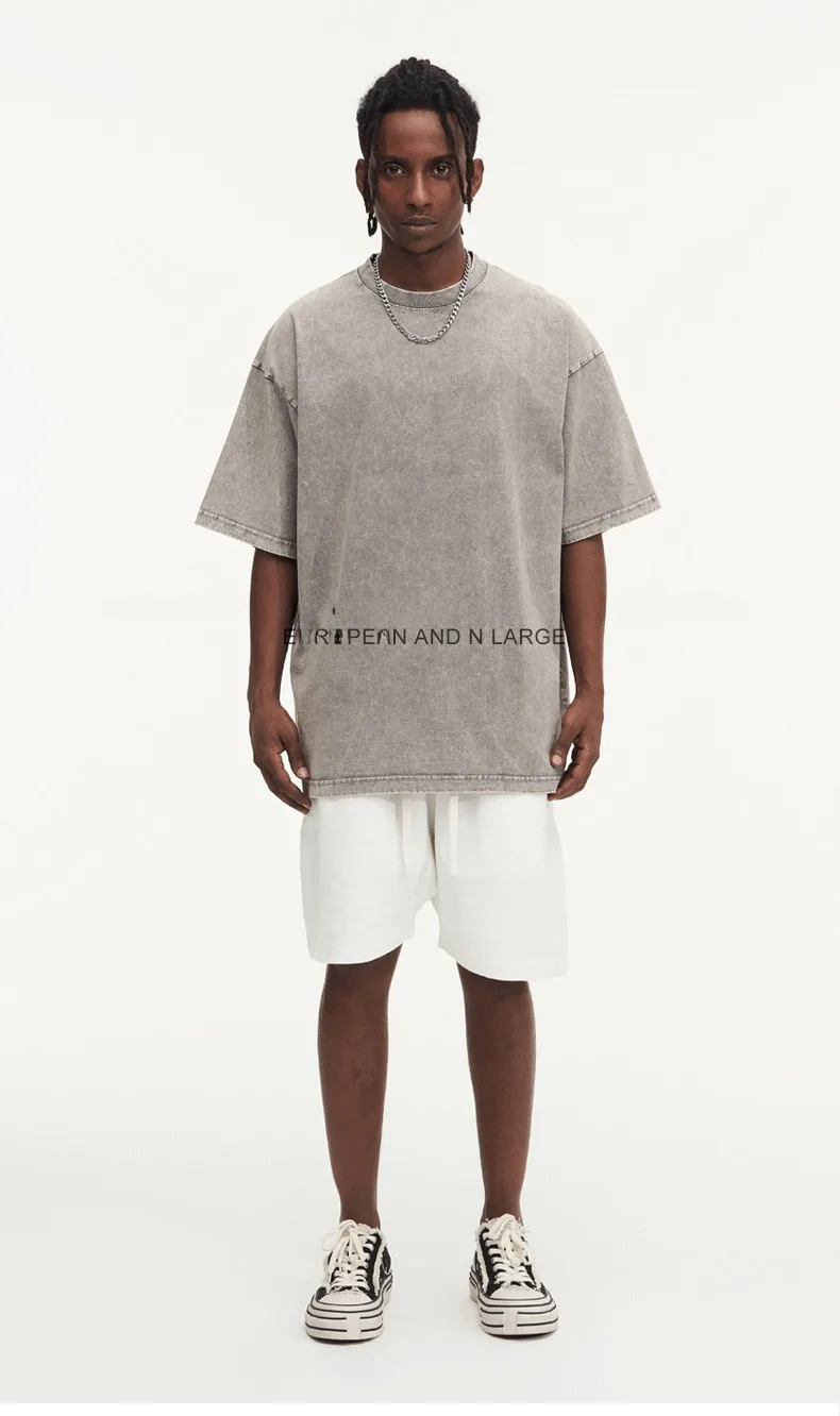 Men's Washed Cotton Short Sleeve T-shirt Loose Cultural Shirt American Style Half Sleeve Snowflake Wax Dyeing Pure Cotton T-shirt display picture 2