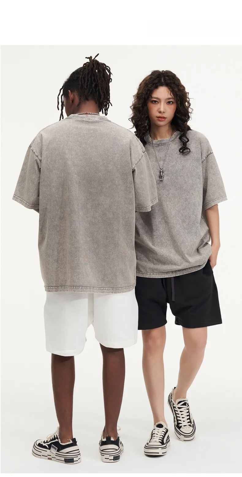 Men's Washed Cotton Short Sleeve T-shirt Loose Cultural Shirt American Style Half Sleeve Snowflake Wax Dyeing Pure Cotton T-shirt display picture 11