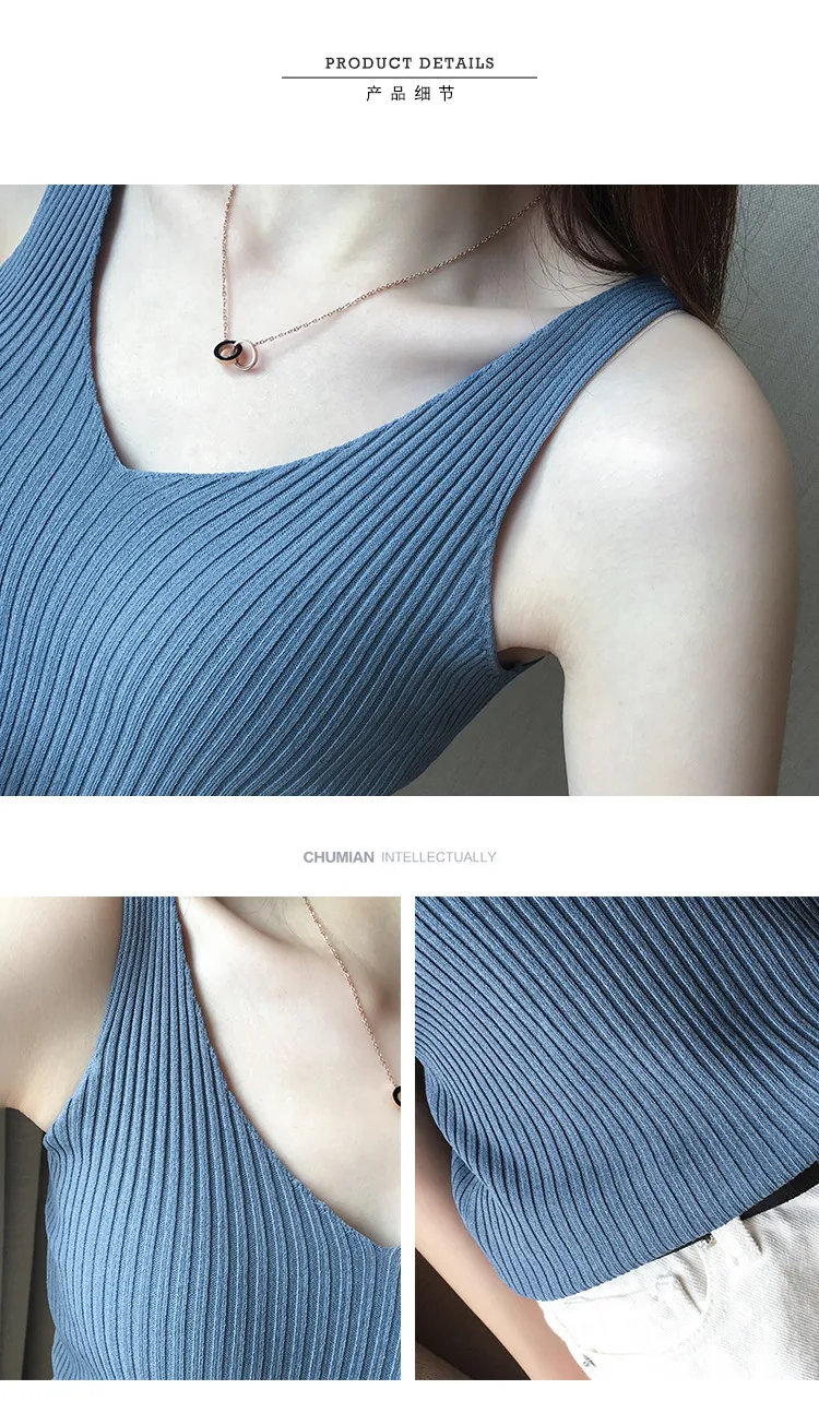 Women's V-neck Sleeveless Knitted Ice Silk Vest Summer Inner Black And White Elegant Style Slim Fit Fashion Commuter display picture 2