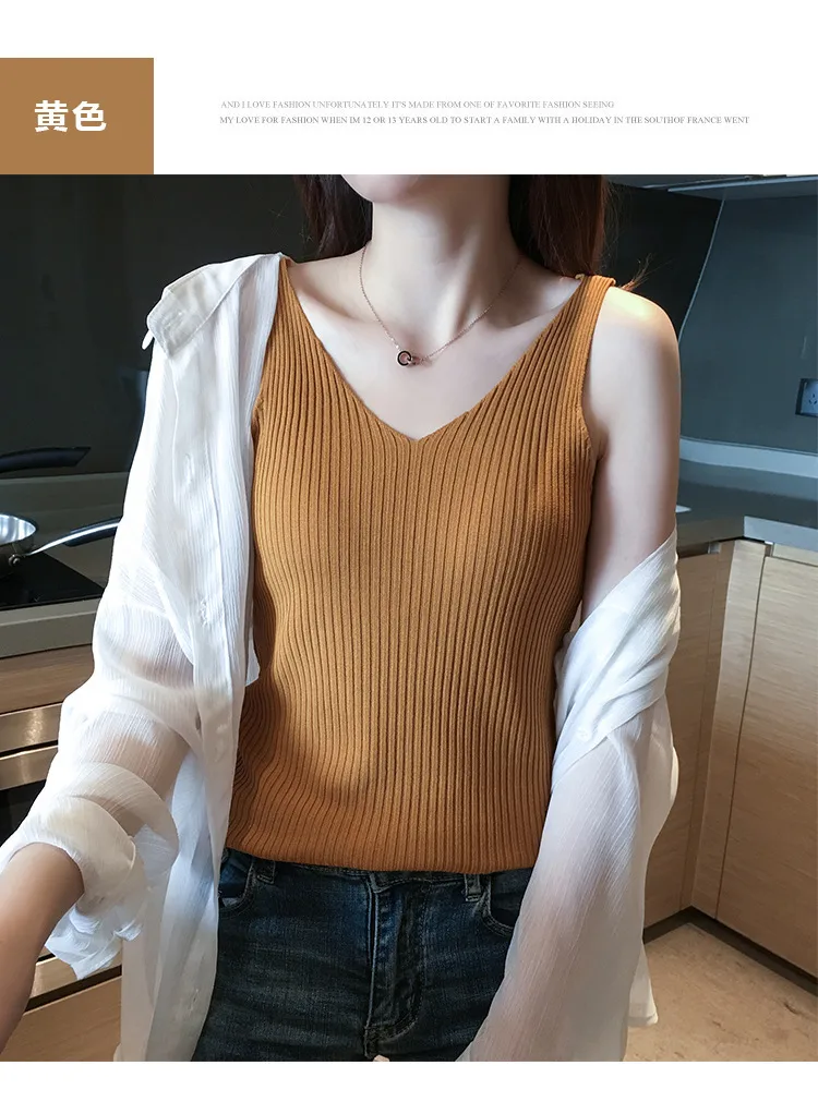 Women's V-neck Sleeveless Knitted Ice Silk Vest Summer Inner Black And White Elegant Style Slim Fit Fashion Commuter display picture 6