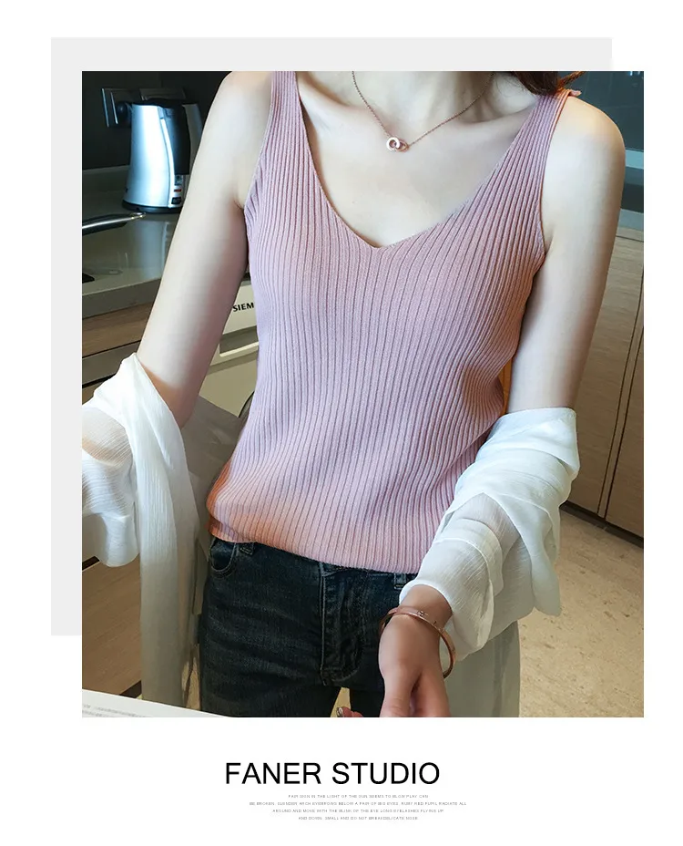 Women's V-neck Sleeveless Knitted Ice Silk Vest Summer Inner Black And White Elegant Style Slim Fit Fashion Commuter display picture 13
