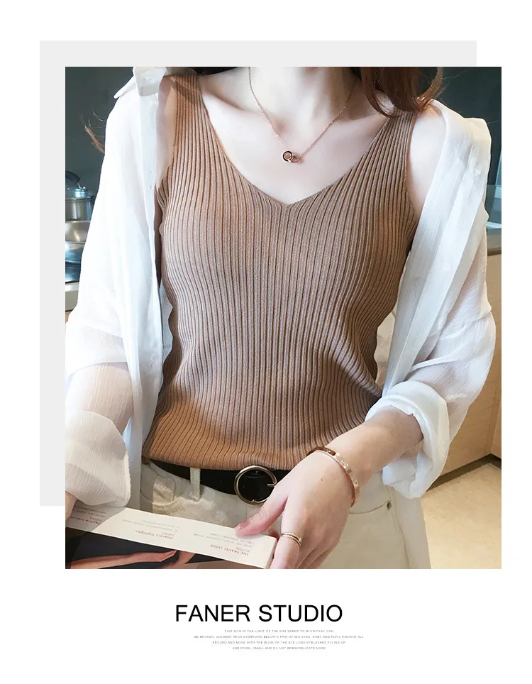 Women's V-neck Sleeveless Knitted Ice Silk Vest Summer Inner Black And White Elegant Style Slim Fit Fashion Commuter display picture 15