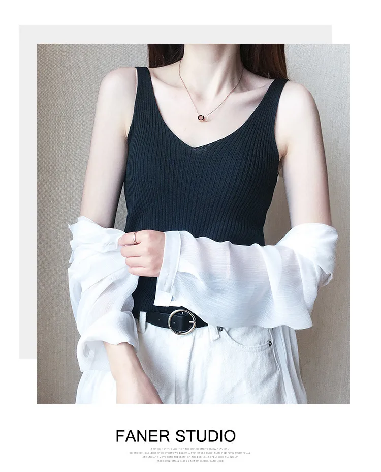 Women's V-neck Sleeveless Knitted Ice Silk Vest Summer Inner Black And White Elegant Style Slim Fit Fashion Commuter display picture 21