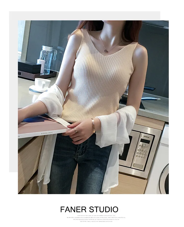 Women's V-neck Sleeveless Knitted Ice Silk Vest Summer Inner Black And White Elegant Style Slim Fit Fashion Commuter display picture 23