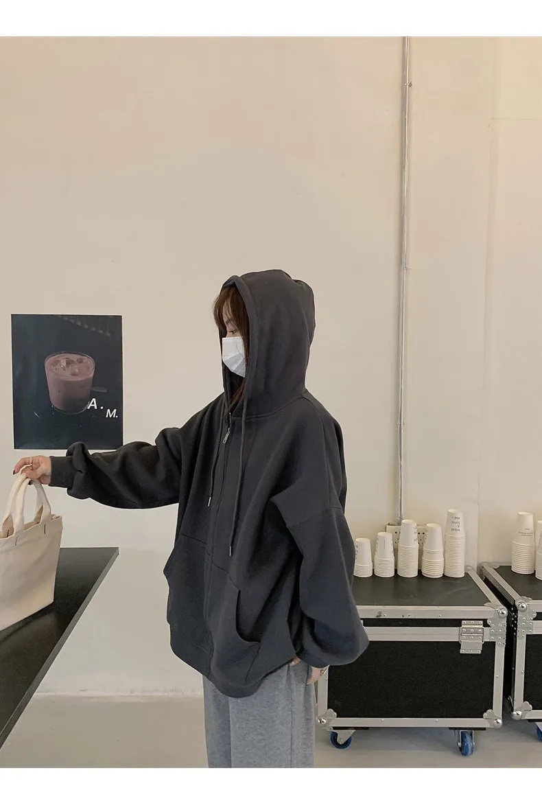 Oversized Hooded Cardigan Women's Long Sleeve Zipper Casual Style Scale Pattern Couple Coat Spring And Autumn New display picture 7