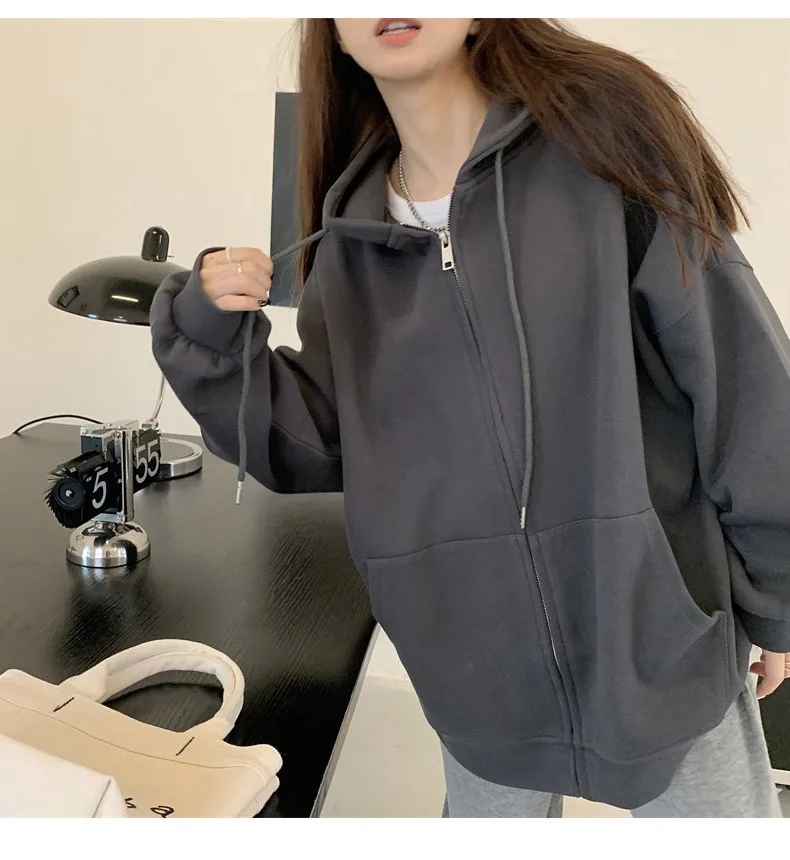 Oversized Hooded Cardigan Women's Long Sleeve Zipper Casual Style Scale Pattern Couple Coat Spring And Autumn New display picture 8