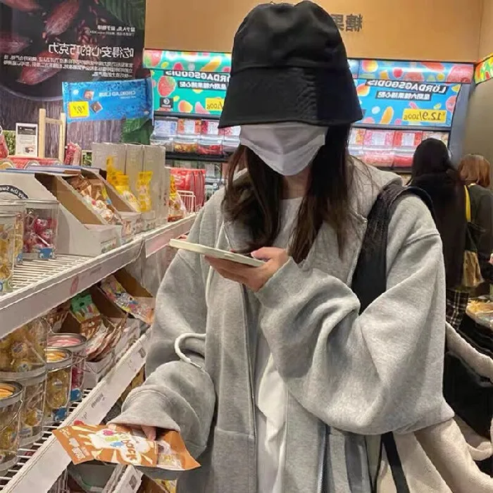 Oversized Hooded Cardigan Women's Long Sleeve Zipper Casual Style Scale Pattern Couple Coat Spring And Autumn New display picture 12