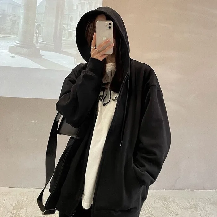 Oversized Hooded Cardigan Women's Long Sleeve Zipper Casual Style Scale Pattern Couple Coat Spring And Autumn New display picture 14