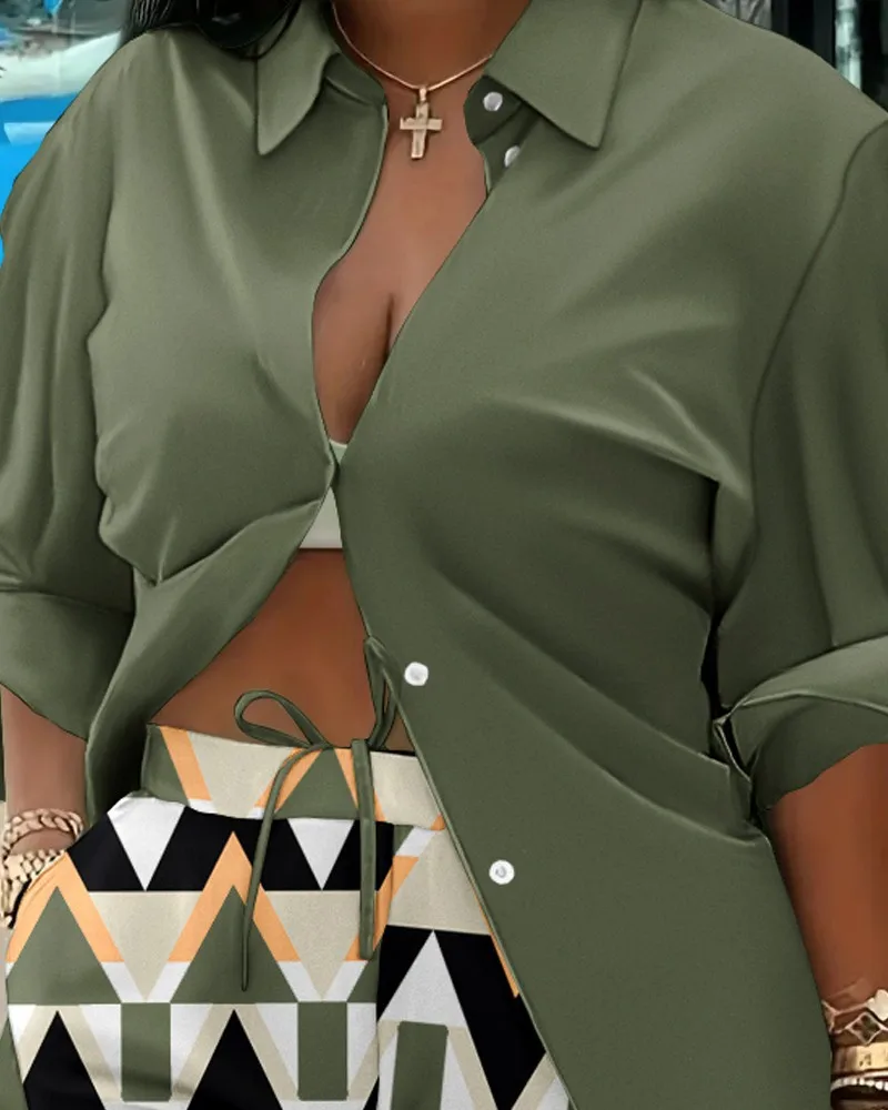 Elegant Commuter Long Sleeve Printed Shorts Two-Piece Set Women's Fashion Casual Set Polyester Fabric Other Features display picture 6