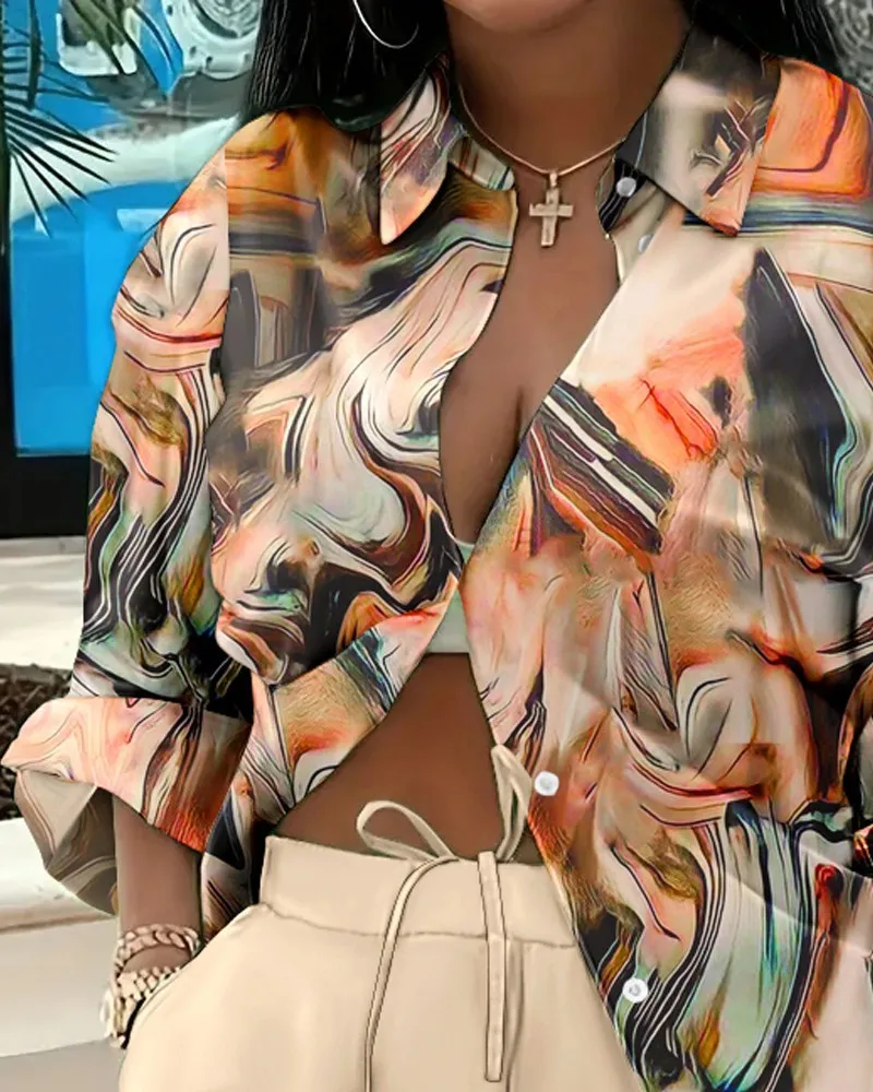 Elegant Commuter Long Sleeve Printed Shorts Two-Piece Set Women's Fashion Casual Set Polyester Fabric Other Features display picture 17