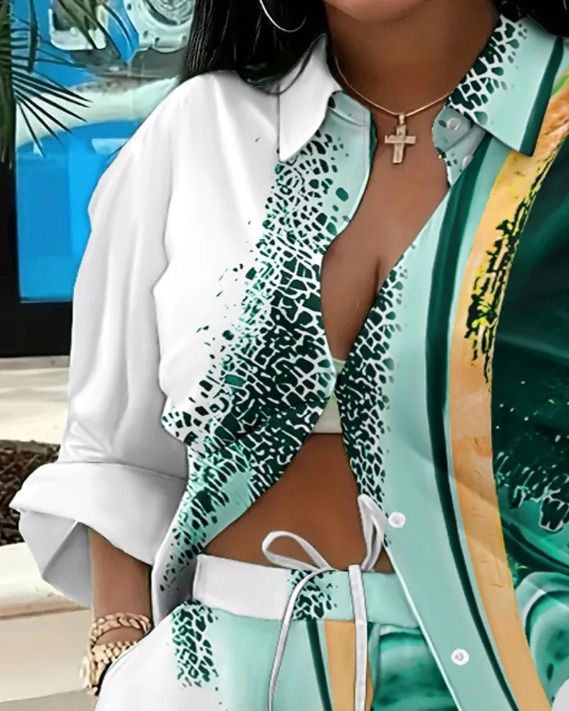 Elegant Commuter Long Sleeve Printed Shorts Two-Piece Set Women's Fashion Casual Set Polyester Fabric Other Features display picture 19