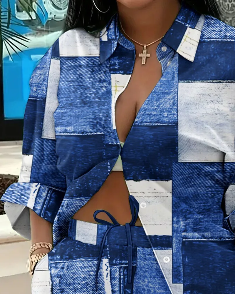 Elegant Commuter Long Sleeve Printed Shorts Two-Piece Set Women's Fashion Casual Set Polyester Fabric Other Features display picture 22