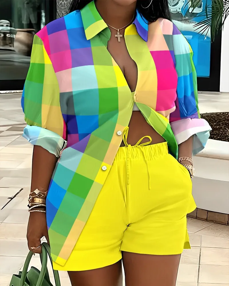 Elegant Commuter Long Sleeve Printed Shorts Two-Piece Set Women's Fashion Casual Set Polyester Fabric Other Features display picture 26