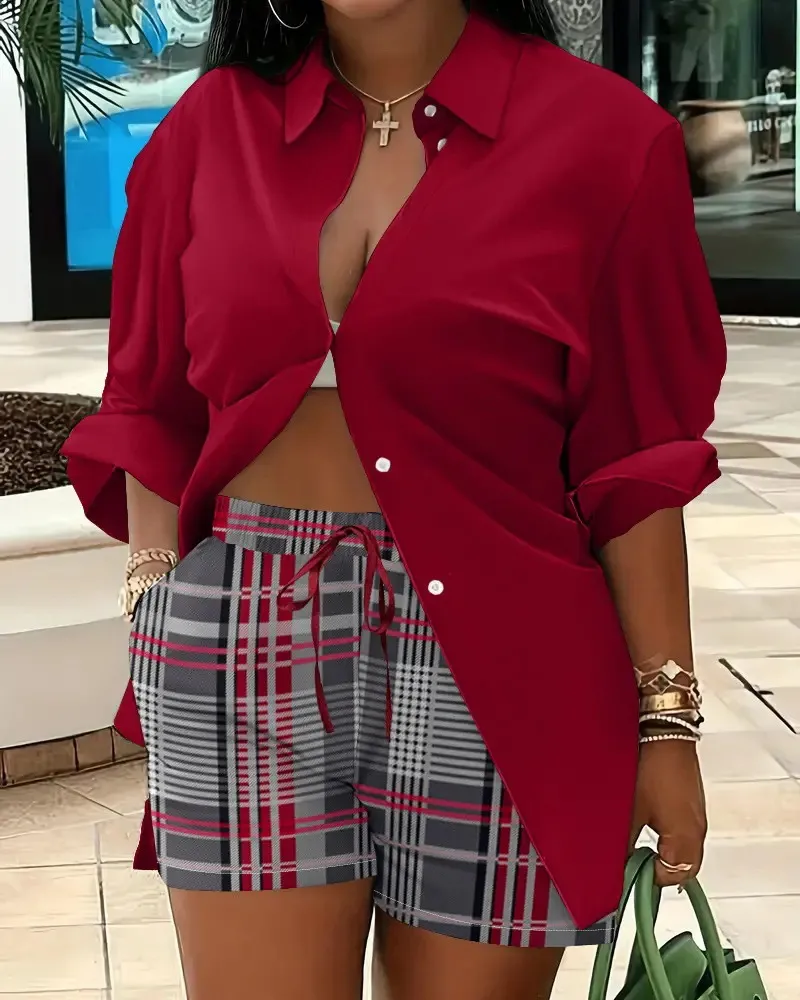 Elegant Commuter Long Sleeve Printed Shorts Two-Piece Set Women's Fashion Casual Set Polyester Fabric Other Features display picture 30